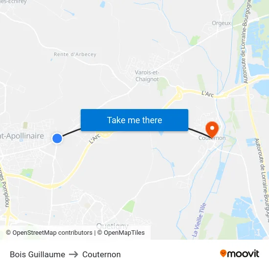 Bois Guillaume to Couternon map