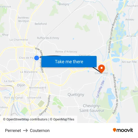 Perrenet to Couternon map