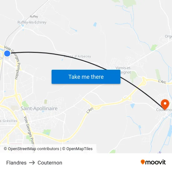 Flandres to Couternon map