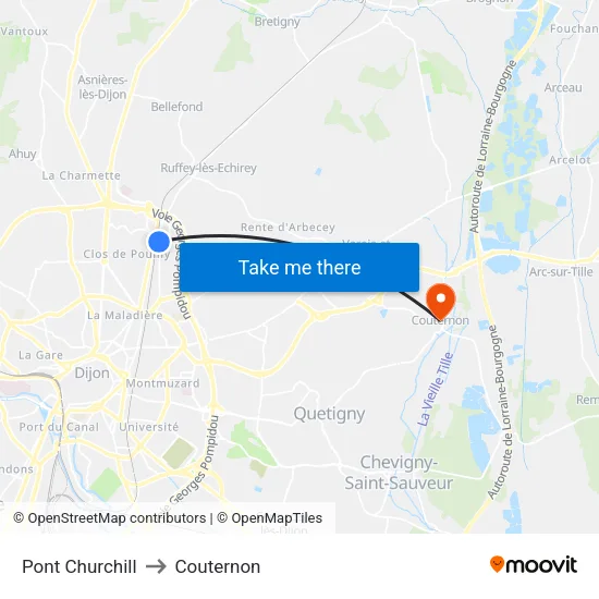 Pont Churchill to Couternon map