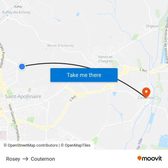 Rosey to Couternon map