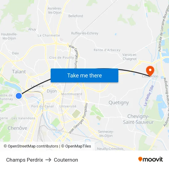 Champs Perdrix to Couternon map