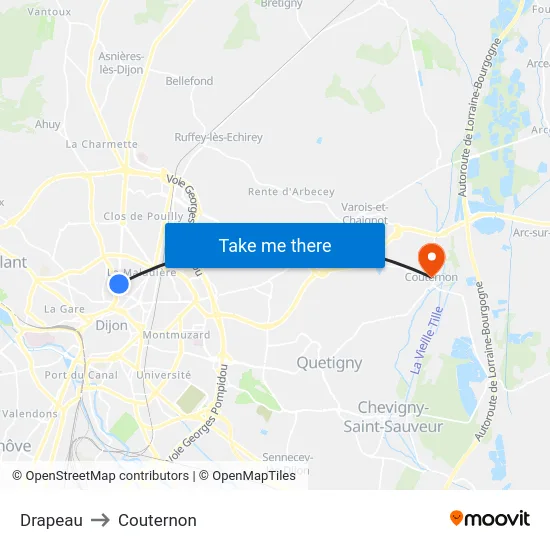 Drapeau to Couternon map