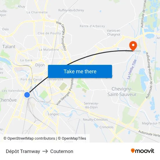 Dépôt Tramway to Couternon map