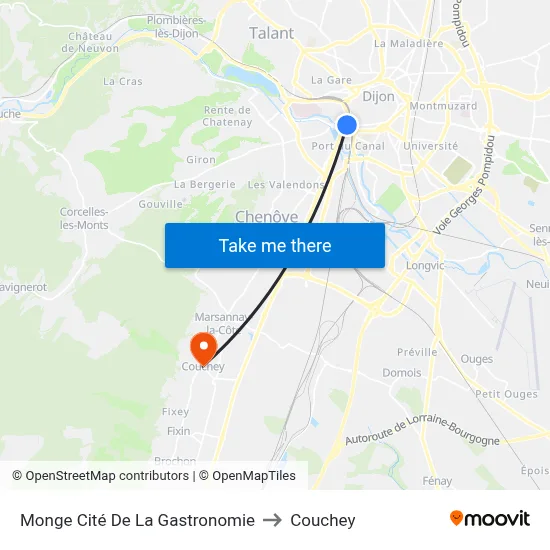 Monge Cité De La Gastronomie to Couchey map