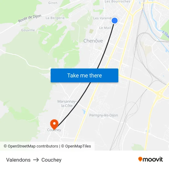Valendons to Couchey map