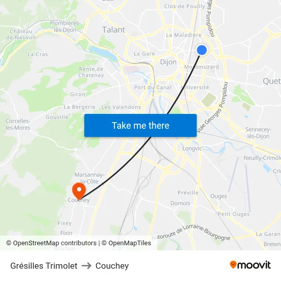 Grésilles Trimolet to Couchey map