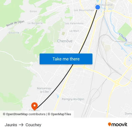 Jaurès to Couchey map