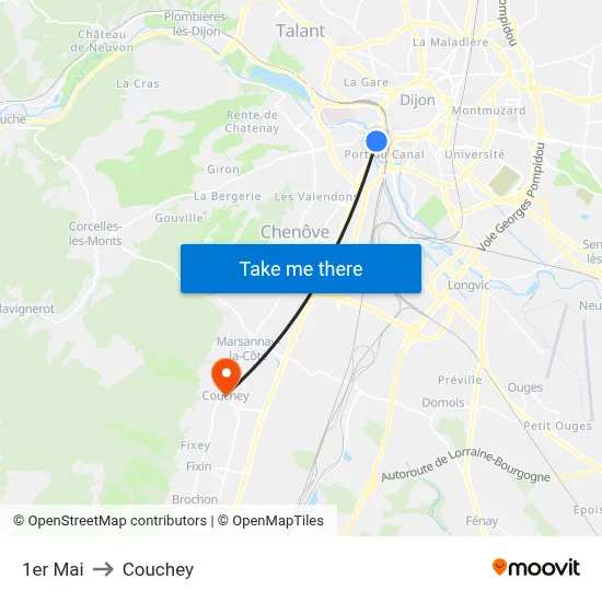 1er Mai to Couchey map