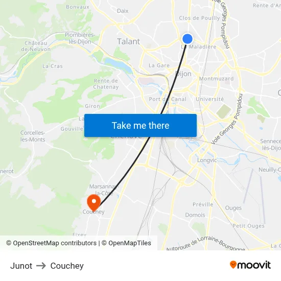 Junot to Couchey map