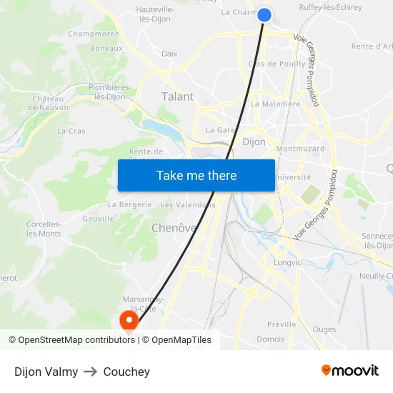 Dijon Valmy to Couchey map