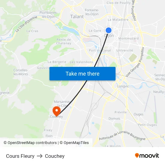 Cours Fleury to Couchey map