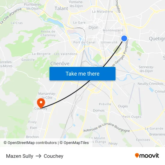 Mazen Sully to Couchey map