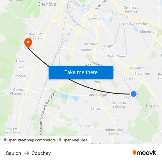 Saulon to Couchey map
