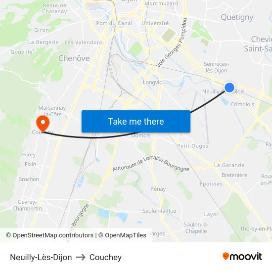 Neuilly-Lès-Dijon to Couchey map