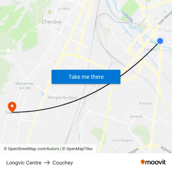 Longvic Centre to Couchey map