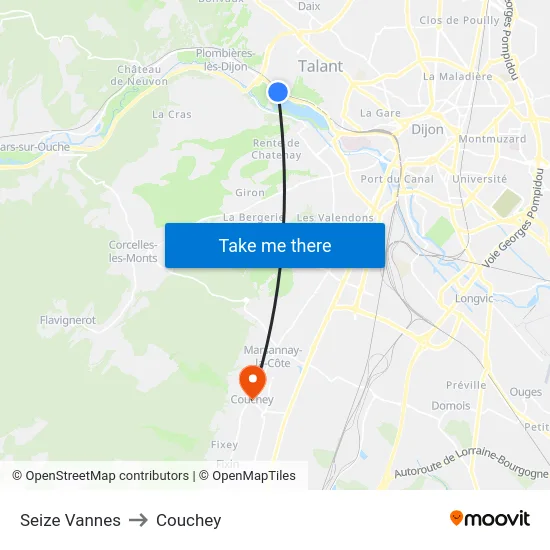 Seize Vannes to Couchey map