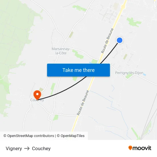 Vignery to Couchey map