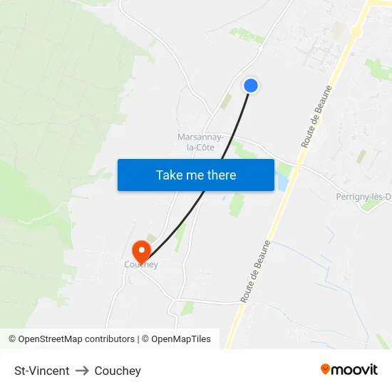 St-Vincent to Couchey map
