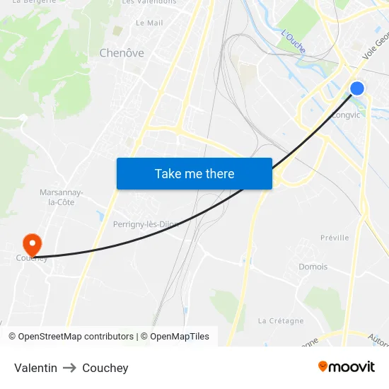 Valentin to Couchey map