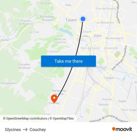 Glycines to Couchey map
