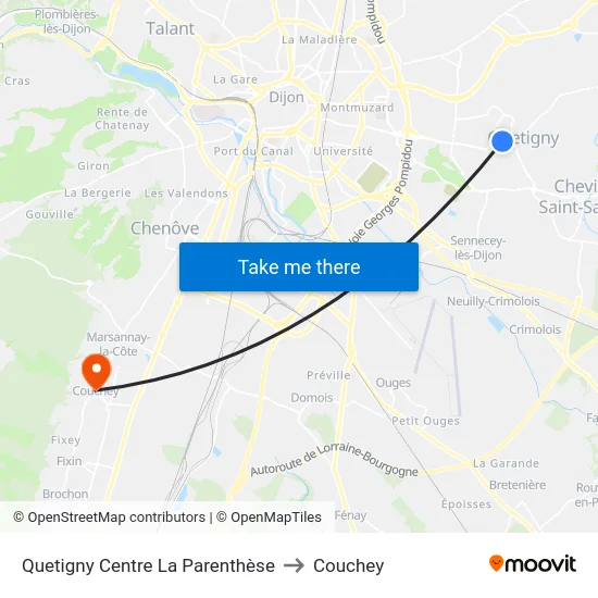 Quetigny Centre La Parenthèse to Couchey map