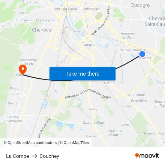 La Combe to Couchey map