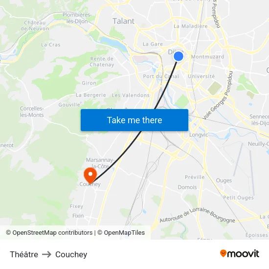 Théâtre to Couchey map