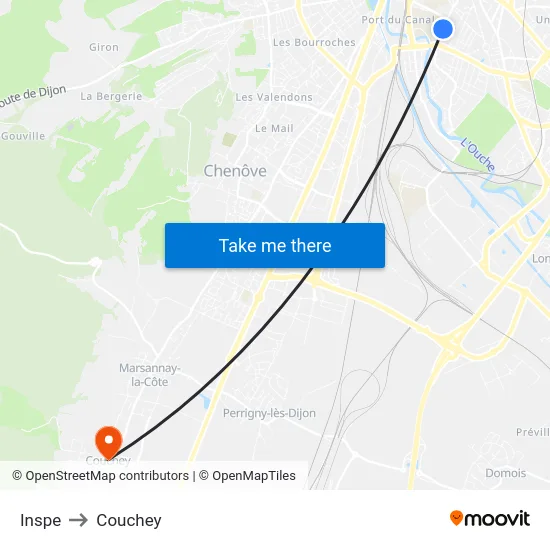 Inspe to Couchey map