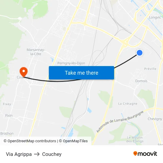 Via Agrippa to Couchey map