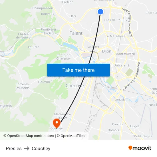 Presles to Couchey map