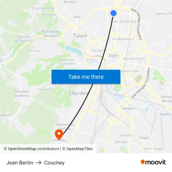 Jean Bertin to Couchey map