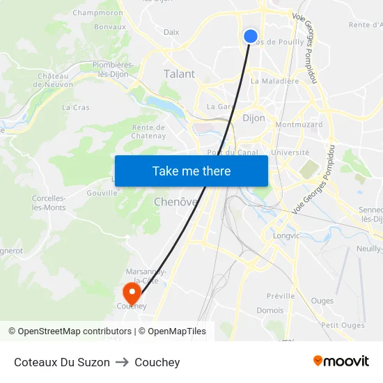 Coteaux Du Suzon to Couchey map