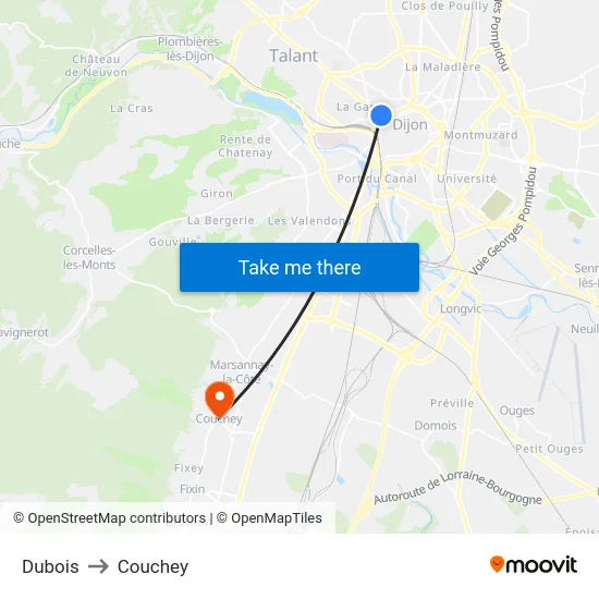 Dubois to Couchey map