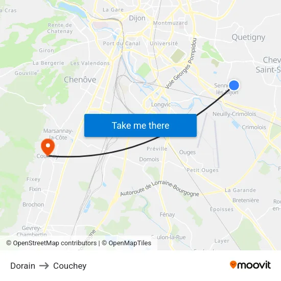 Dorain to Couchey map