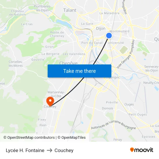Lycée H. Fontaine to Couchey map