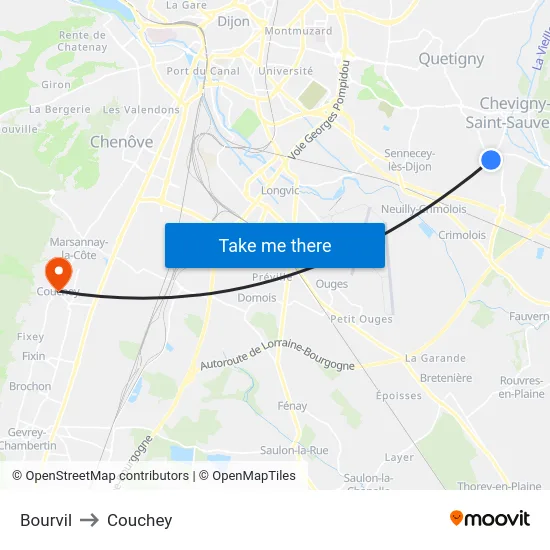 Bourvil to Couchey map