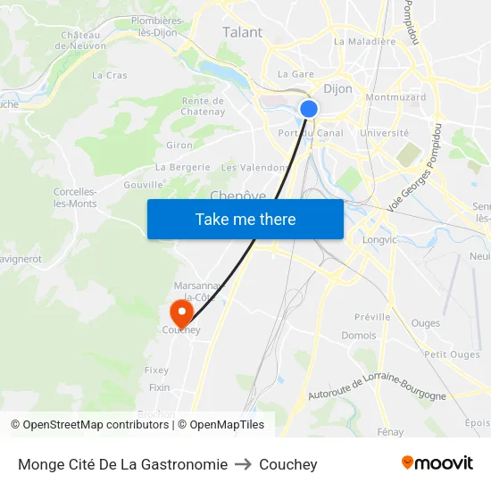 Monge Cité De La Gastronomie to Couchey map