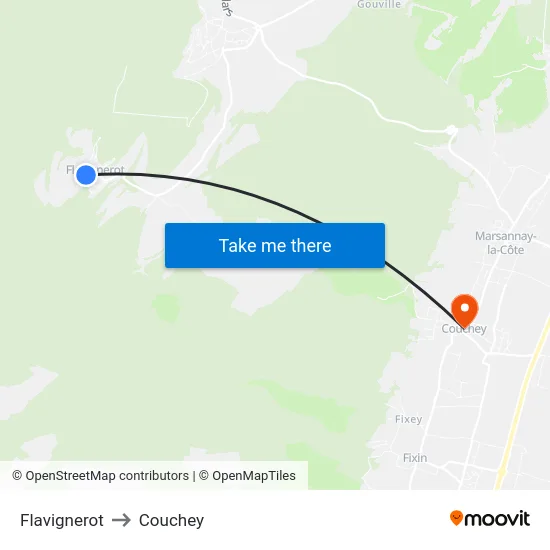 Flavignerot to Couchey map