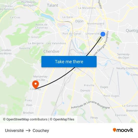 Université to Couchey map