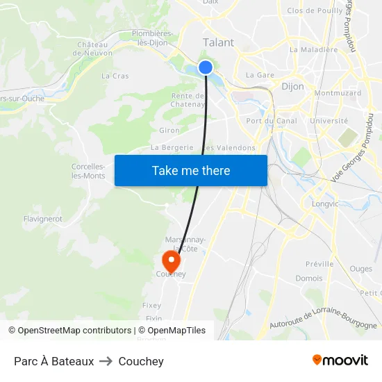 Parc À Bateaux to Couchey map