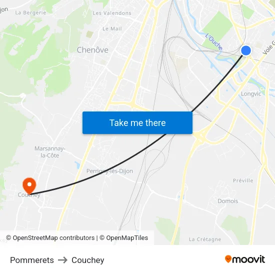 Pommerets to Couchey map