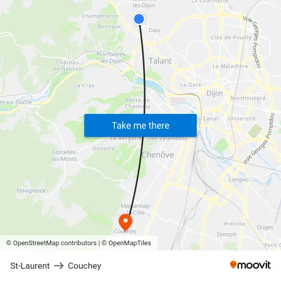St-Laurent to Couchey map
