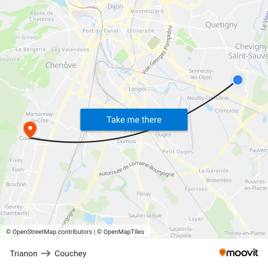 Trianon to Couchey map