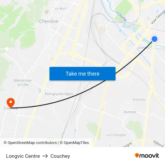 Longvic Centre to Couchey map