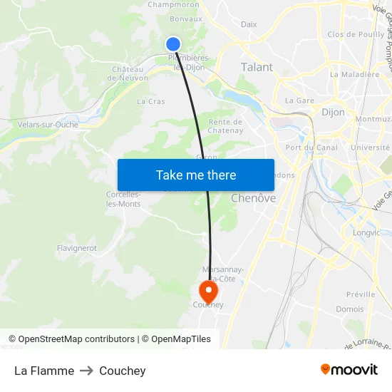 La Flamme to Couchey map