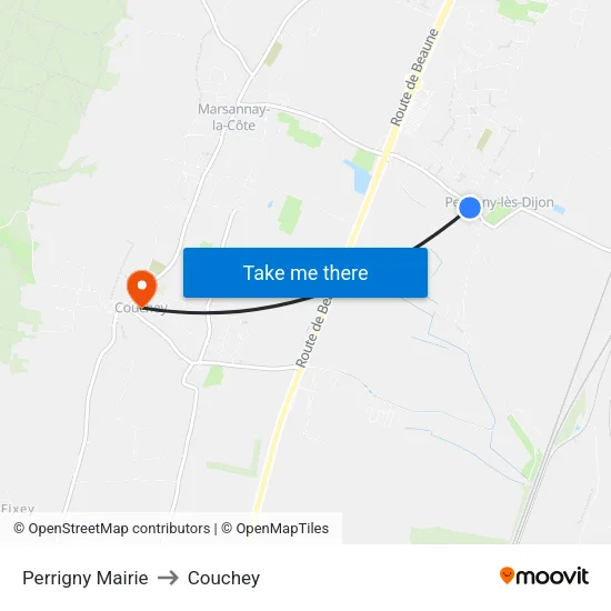 Perrigny Mairie to Couchey map