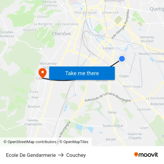 Ecole De Gendarmerie to Couchey map