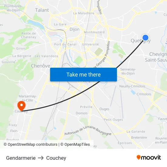 Gendarmerie to Couchey map