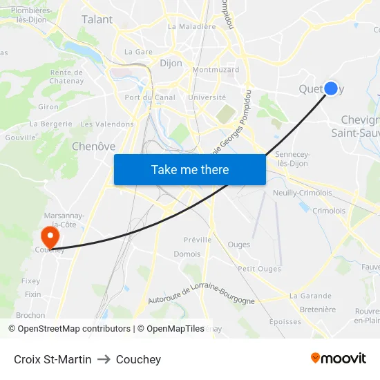 Croix St-Martin to Couchey map